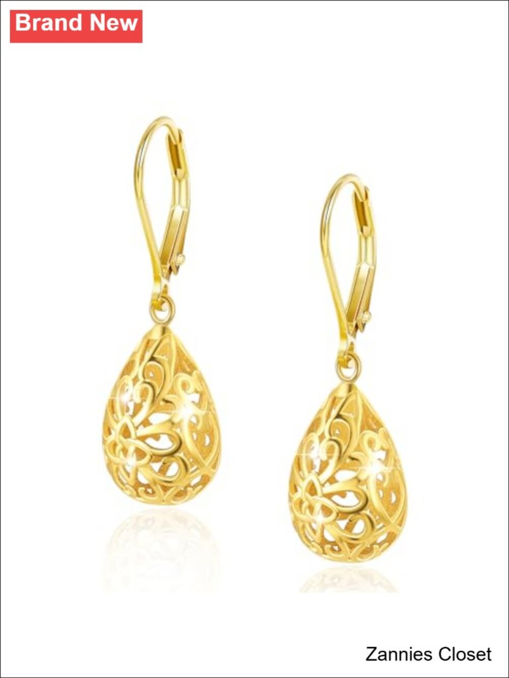 ✨ Sterling Silver Teardrop Filigree Dangle Earrings with 14k Gold Plated Finish